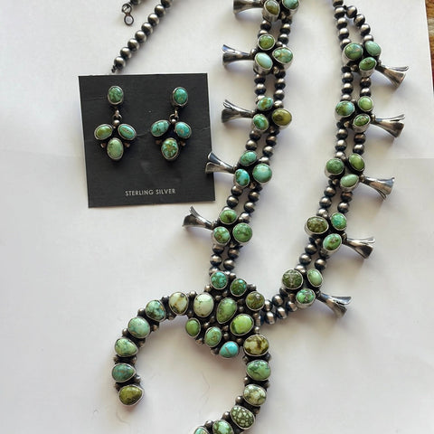 Navajo Sonoran Turquoise Squash Blossom Set - Sterling Silver Jewelry