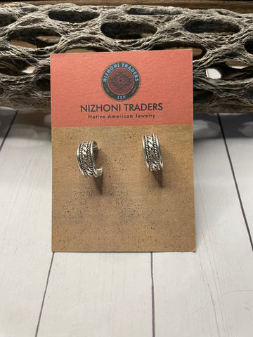 Navajo Hand Made Sterling Silver 3/4” Hoop Earrings