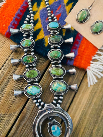 Navajo Sonoran Gold Turquoise Squash Blossom Necklace Set-Unique Jewelry