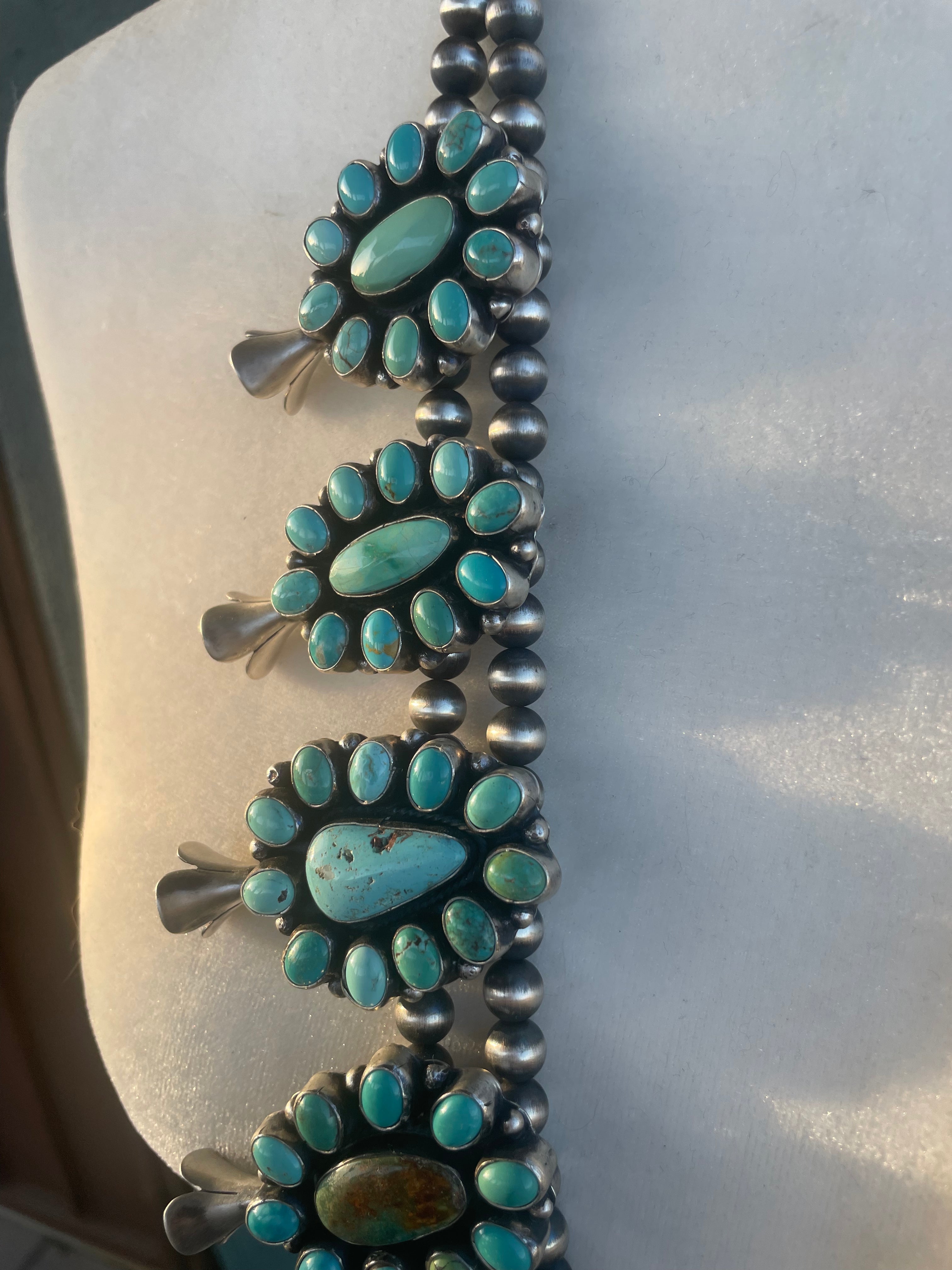 Navajo Sheila Becenti Turquoise Sterling Squash Blossom Set