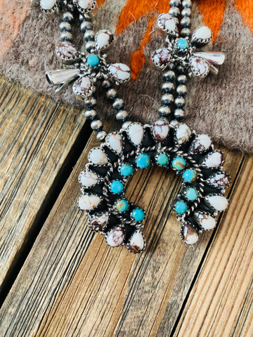 Handmade Sterling Silver, Wild Horse & Turquoise Squash Blossom Set