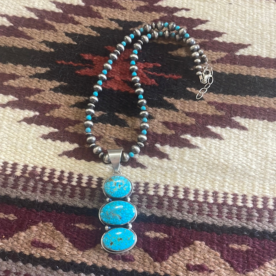 Navajo Sterling Silver Turquoise Necklace-Unique Pendant by Kathleen G