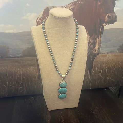 Navajo Sterling Silver Turquoise Necklace-Unique Pendant by Kathleen G