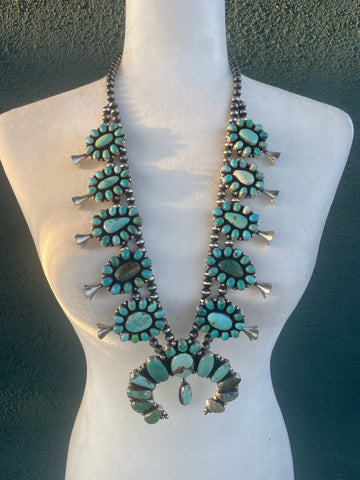 Navajo Sheila Becenti Turquoise Sterling Squash Blossom Set