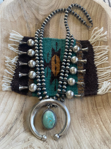 Stunning Navajo Turquoise Squash Blossom Necklace | Sterling Silver