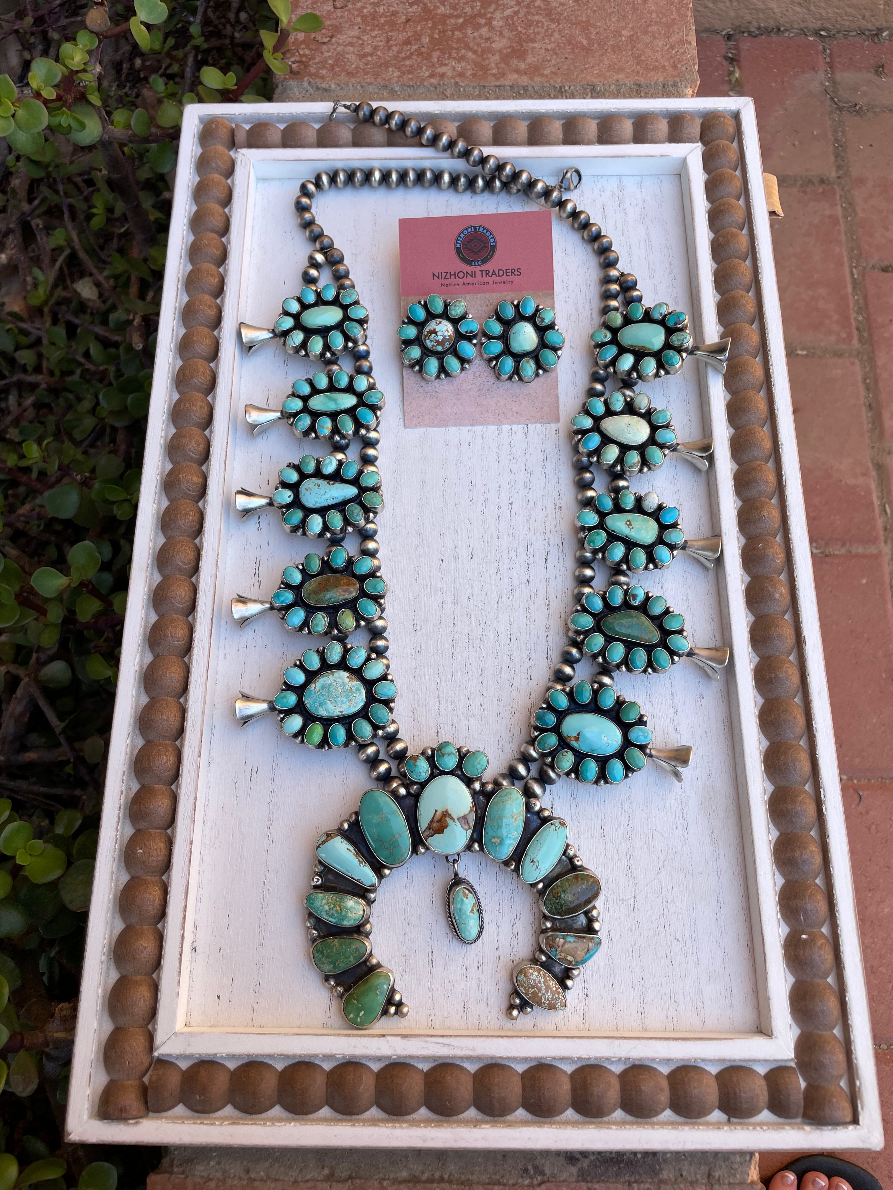 Navajo Sheila Becenti Carico Lake, Royston Turquoise & Sterling Squash Blossom Set