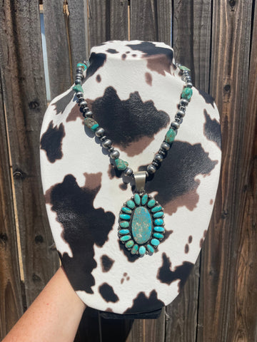 Stunning Navajo Sterling Silver Turquoise Necklace with Pendant