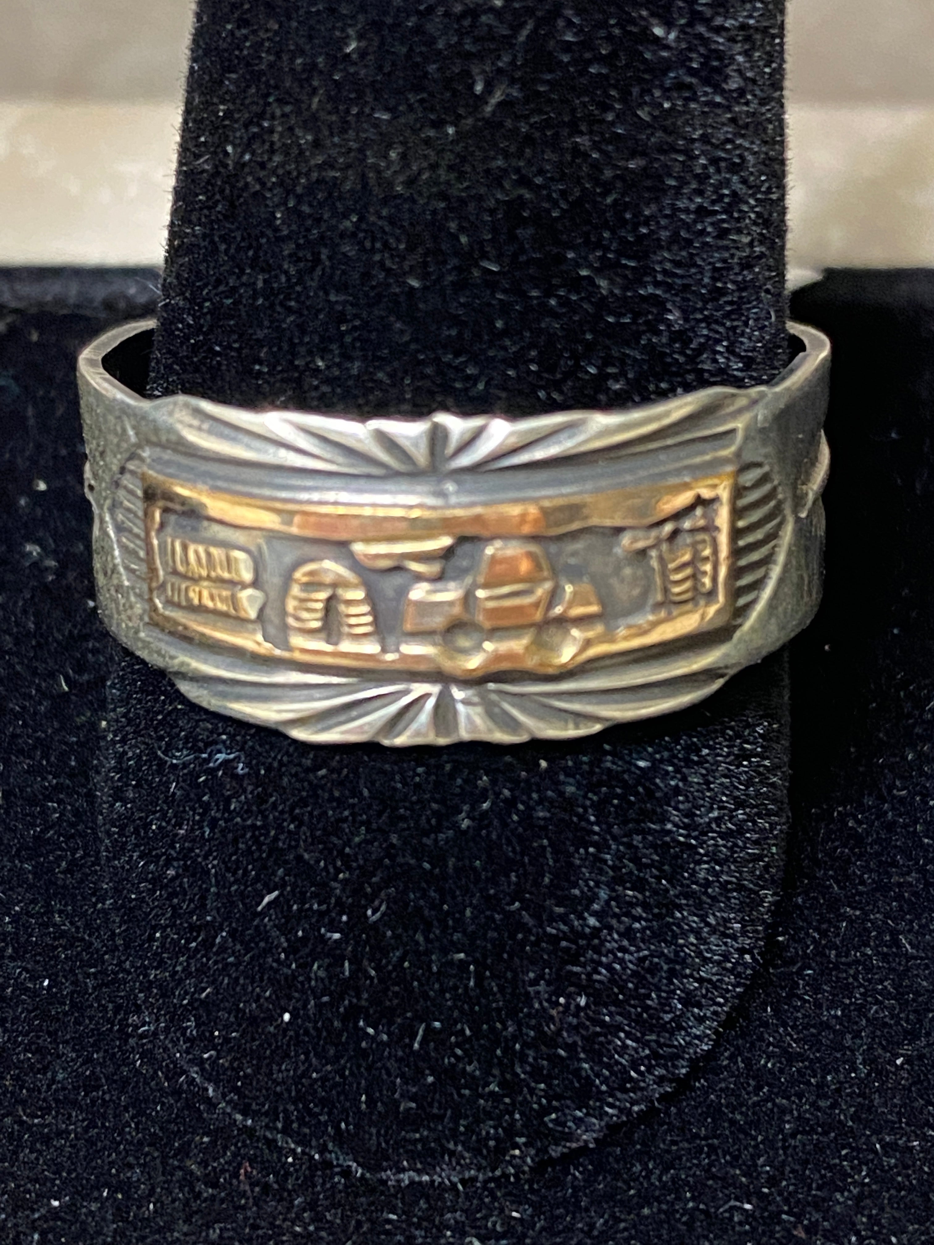 Navajo Sterling Silver Copper Story Teller Ring Size 12.5