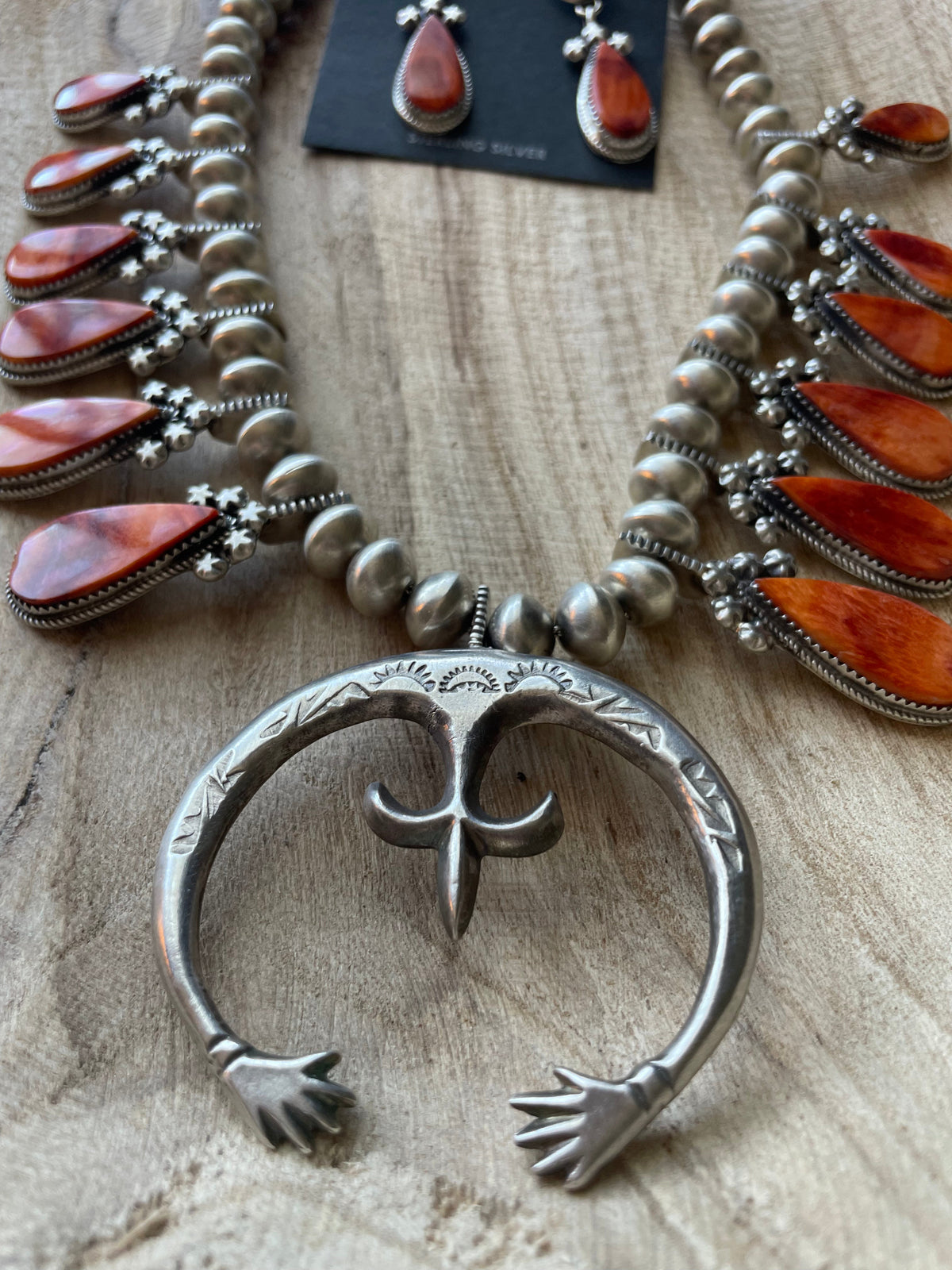 Navajo Orange Spiny & Sterling Silver Squash Blossom Set | Shop Now!