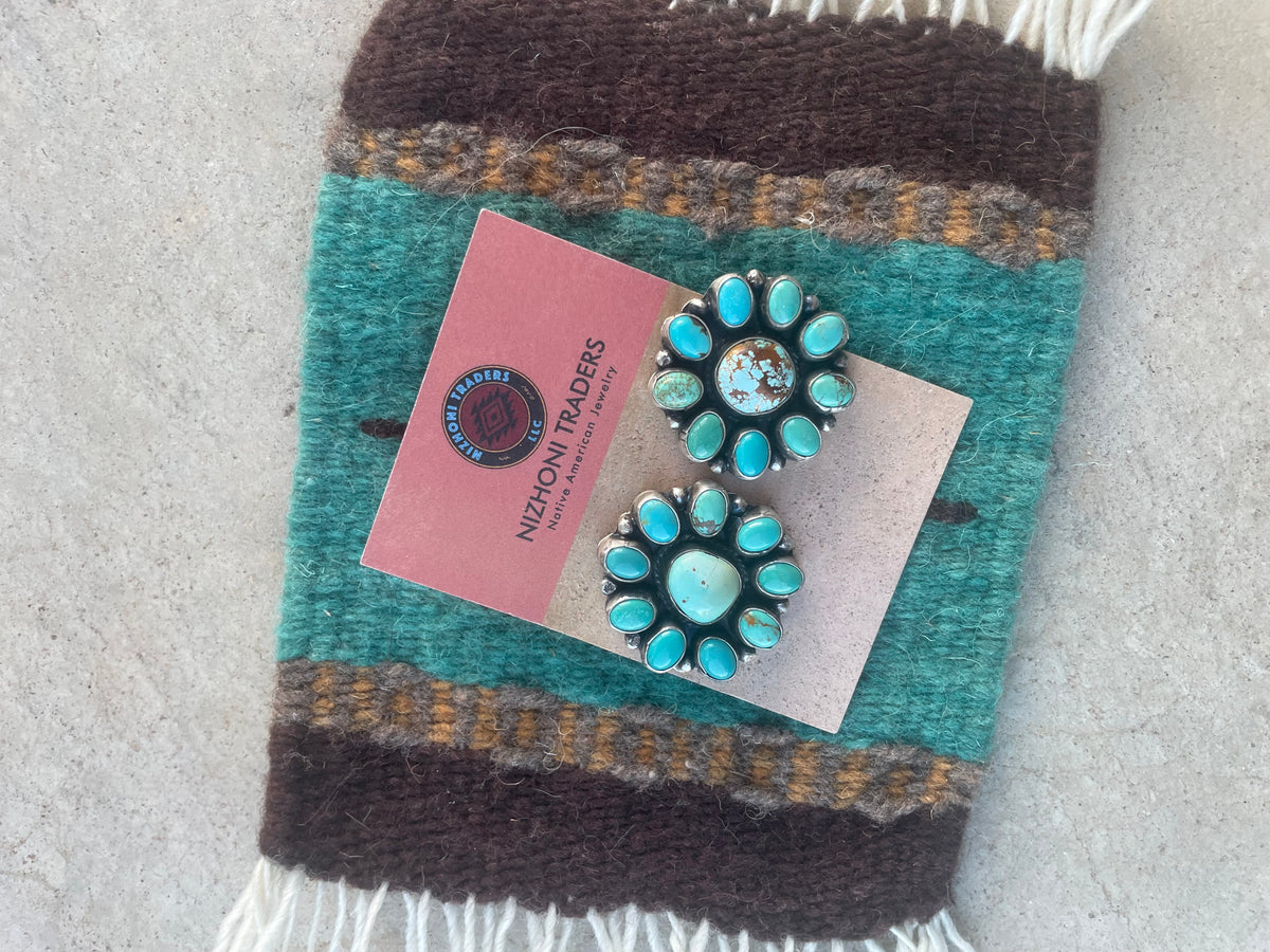 Navajo Sheila Becenti Carico Lake, Royston Turquoise & Sterling Squash Blossom Set