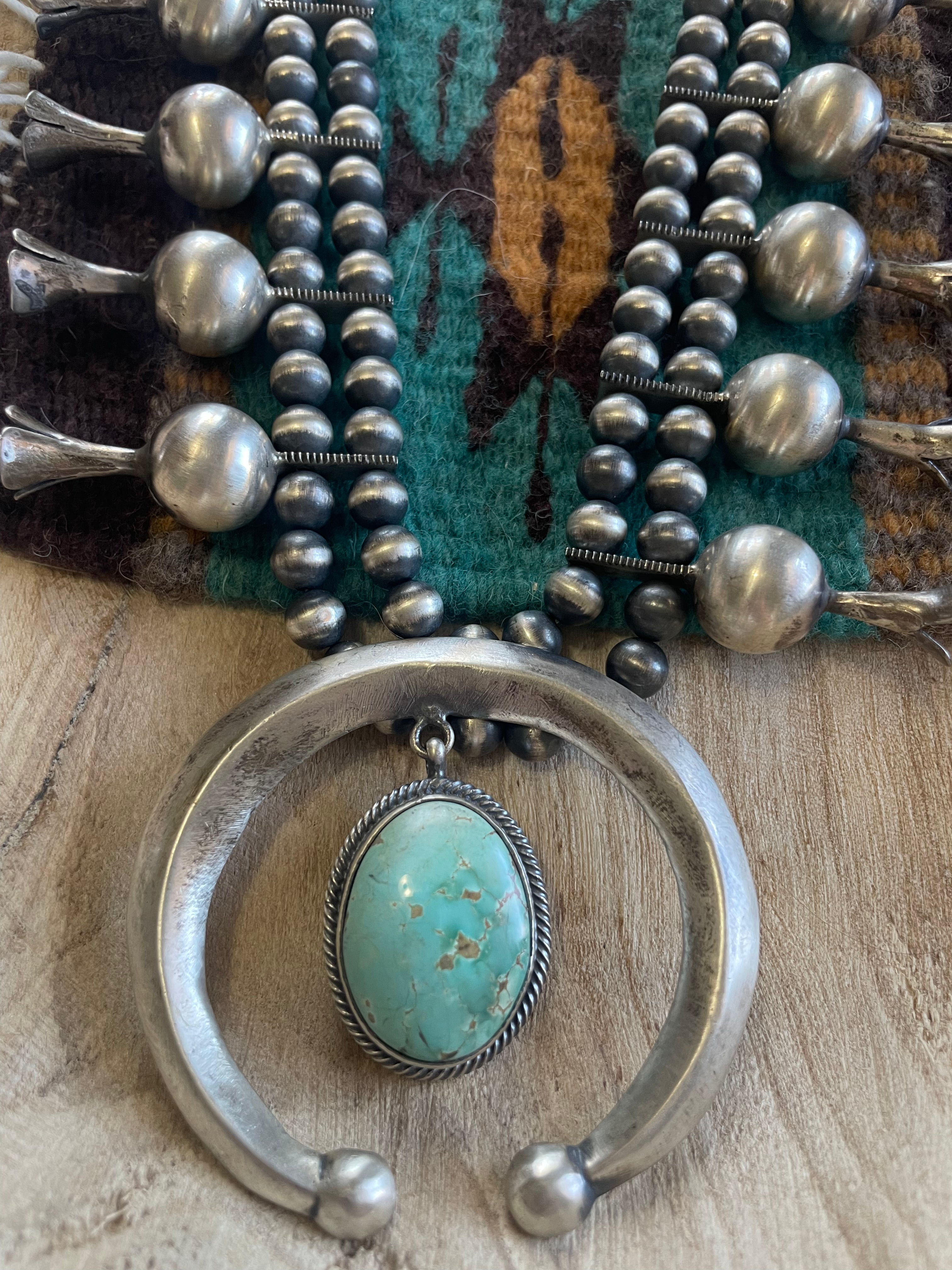 Stunning Navajo Turquoise Squash Blossom Necklace | Sterling Silver