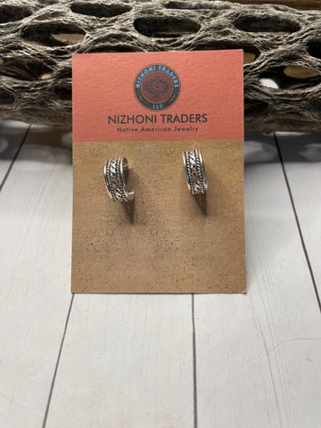 Navajo Hand Made Sterling Silver 3/4” Hoop Earrings