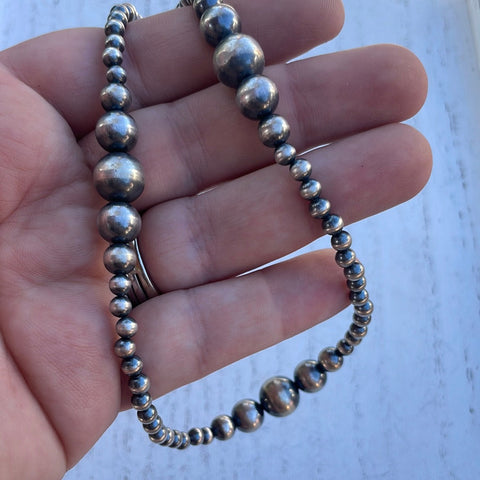 Handmade 4-8mm Beaded Sterling Silver Necklace 14” - Everest Ranch