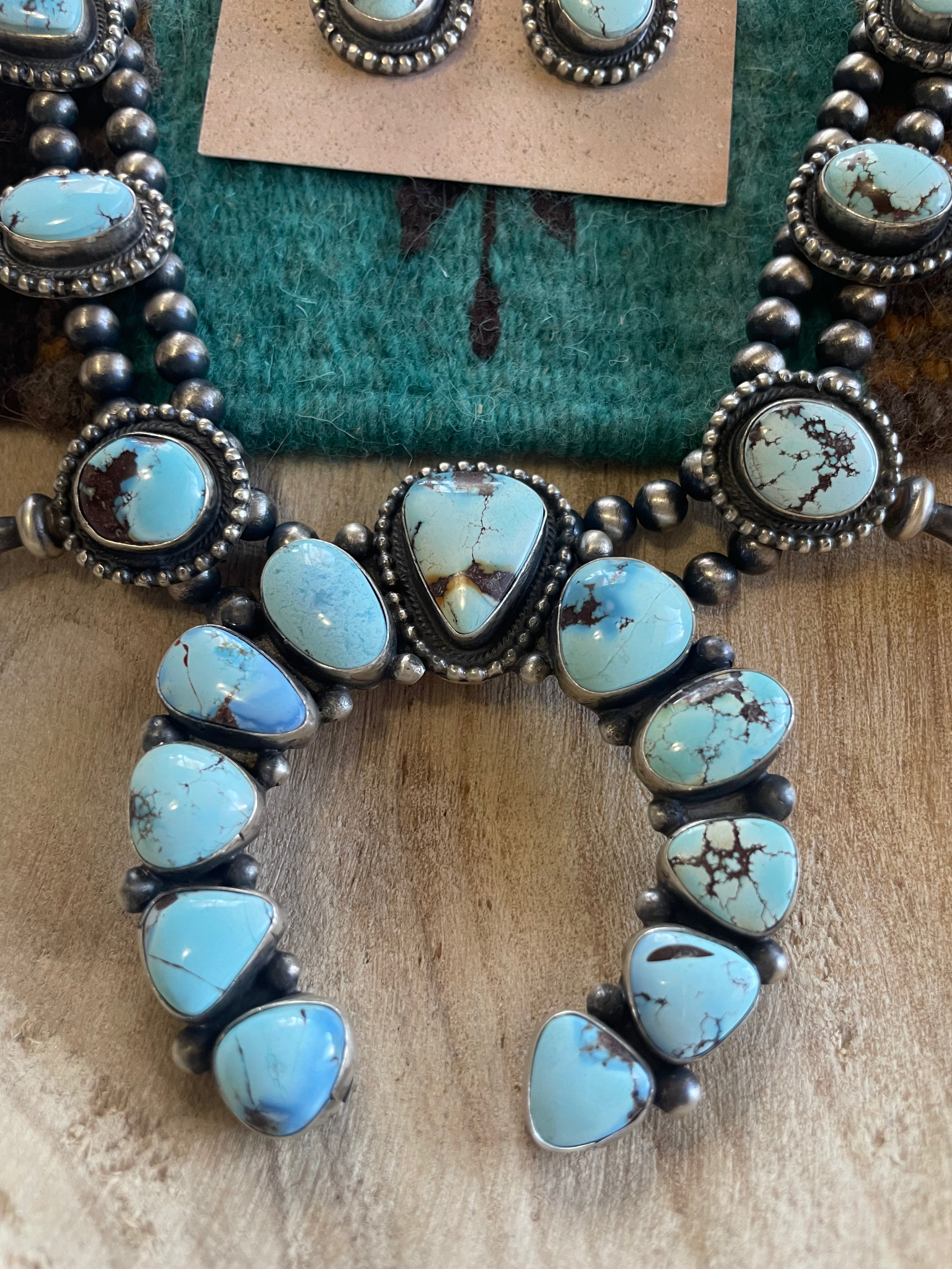 "Navajo Golden Hills Turquoise Squash Blossom Set - B. Johnson Design"