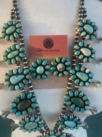 Navajo Sheila Becenti Turquoise Sterling Squash Blossom Set