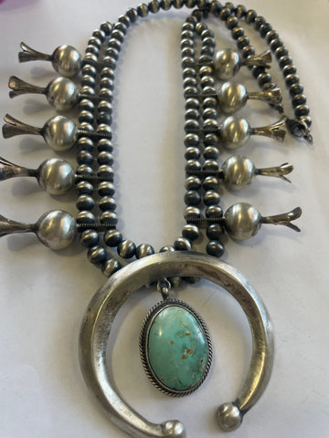 Stunning Navajo Turquoise Squash Blossom Necklace | Sterling Silver