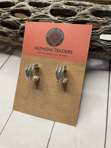 Navajo Hand Made Sterling Silver 3/4” Hoop Earrings
