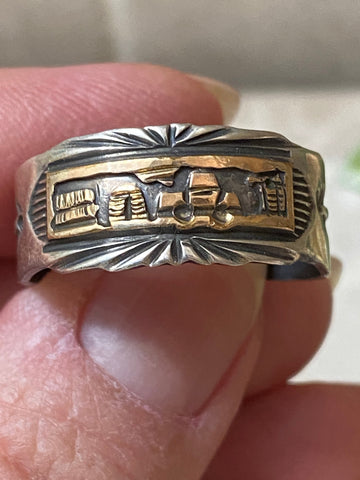 Navajo Sterling Silver Copper Story Teller Ring Size 12.5