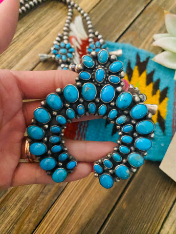 Navajo Sleeping Beauty Turquoise Squash Blossom Necklace Set