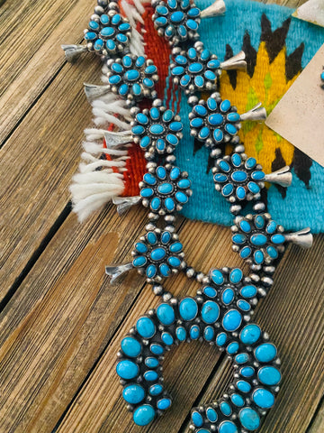 Navajo Sleeping Beauty Turquoise Squash Blossom Necklace Set