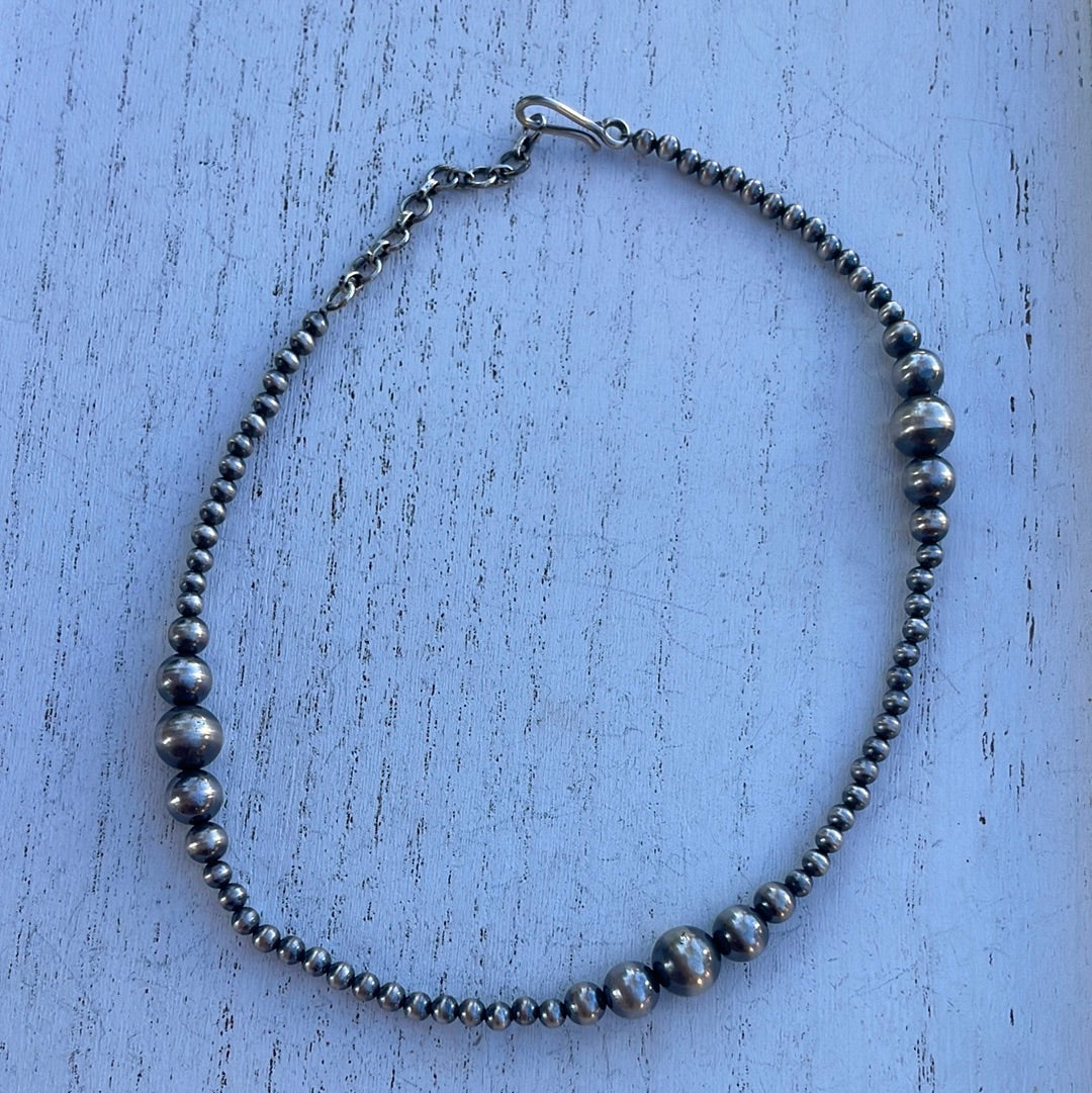 Handmade 4-8mm Beaded Sterling Silver Necklace 14” - Everest Ranch