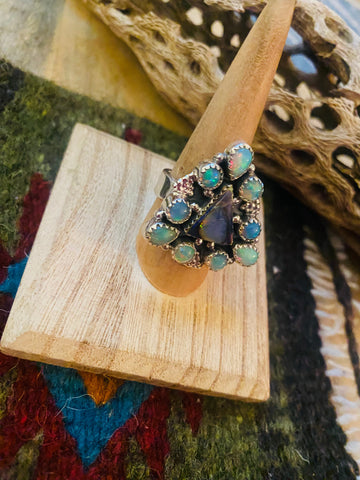 Handmade Sterling Silver & Opal Cluster Adjustable Ring