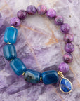 Indigo Blue Agate Purple Charm Golden Bracelet