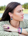 Indigo Blue Purple Agate Stack Golden Bracelet Set