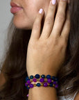 Indigo Blue Purple Agate Stack Golden Bracelet Set