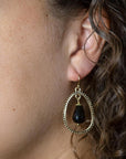 Inline Black Onyx Drop Golden Earrings