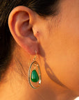 Inline Green Onyx Golden Drop Earrings