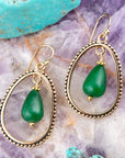 Inline Green Onyx Golden Drop Earrings