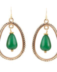 Inline Green Onyx Golden Drop Earrings