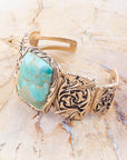 Jacquard Blue Turquoise Solid Golden Cuff Bracelet