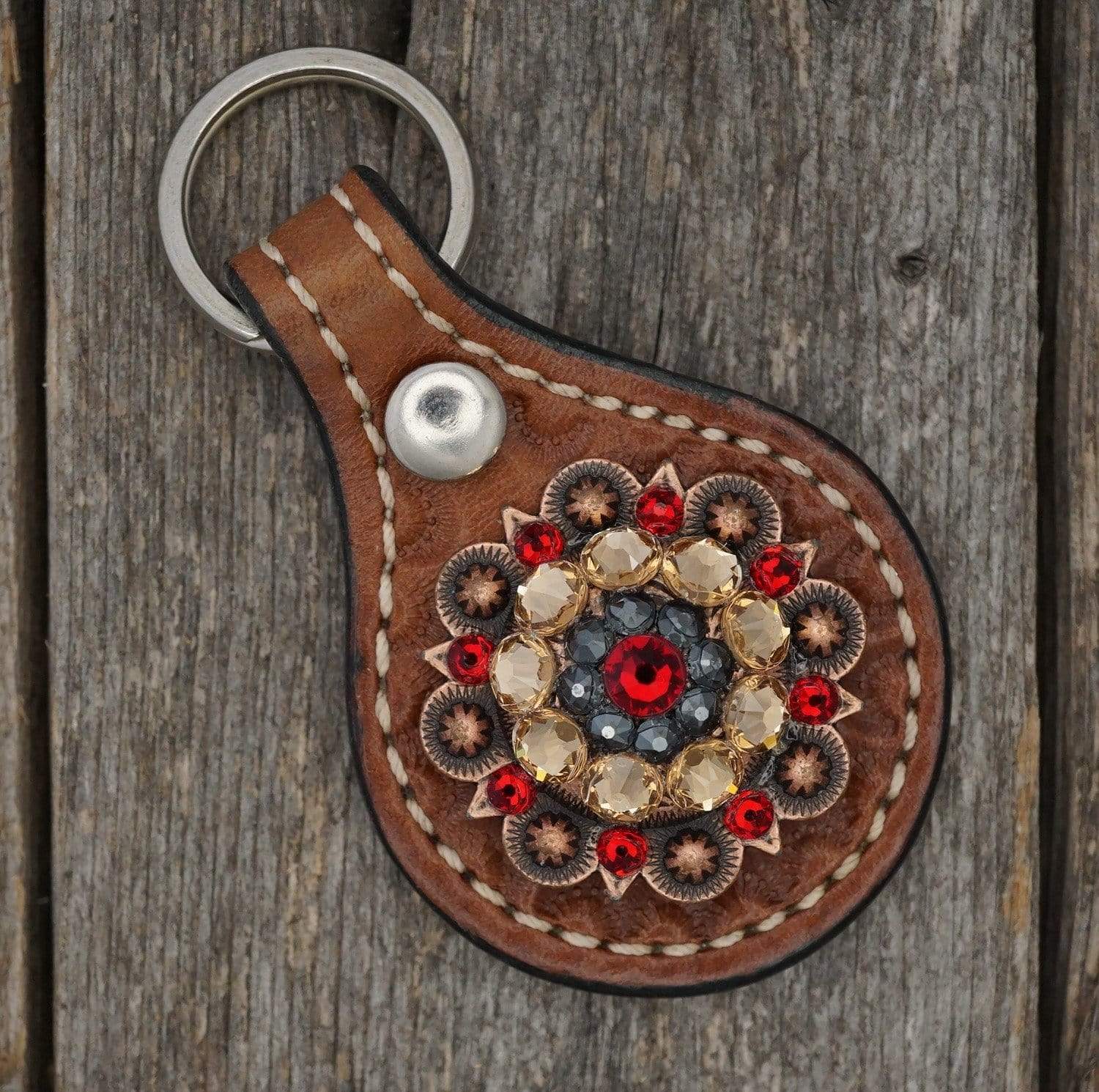 Medium Oil Key Chain with Red European Crystal Concho