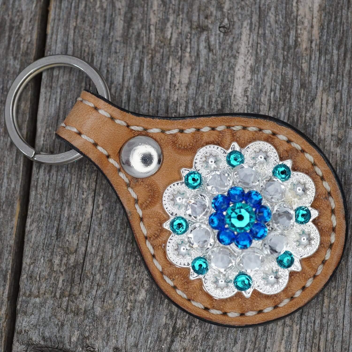 Light Oil Key Chain with Teal European Crystal Concho