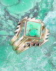 Aztec Lime Green Turquoise Golden Ring Set