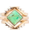 Aztec Lime Green Turquoise Golden Ring Set