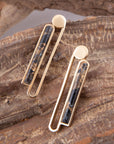 Linear Black and Gold Shungite Matrix and Golden Bronze Earrings
