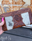 Lucille Cowhide Tooled Leather Wallet Wristlet