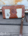 Lucille Cowhide Tooled Leather Wallet Wristlet