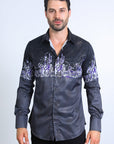 Mens Modern Fit Panoramic Foil Print Shirt - Black