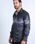 Mens Modern Fit Panoramic Foil Print Shirt - Black