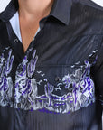 Mens Modern Fit Panoramic Foil Print Shirt - Black