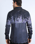 Mens Modern Fit Panoramic Foil Print Shirt - Black