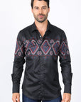 Mens Modern Fit Panoramic Foil Print Shirt - Black