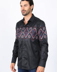 Mens Modern Fit Panoramic Foil Print Shirt - Black