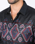 Mens Modern Fit Panoramic Foil Print Shirt - Black