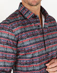 Mens Modern Fit Stretch Aztec Foiled Shirt - Black