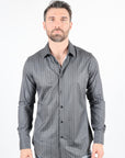 Mens Modern Fit Stretch Foiled Black Long Sleeve Shirt